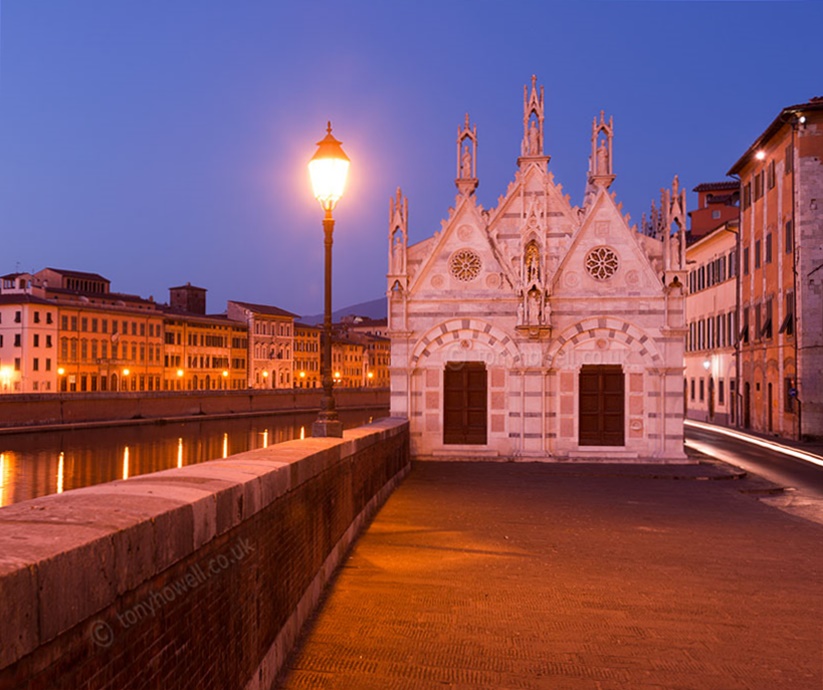 Santa Maria della Spina Church, Dusk,  Pisa, Tuscany, Italy